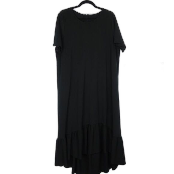 Asos Curve Womens T-Shirt Midi Dress Size‎ 16 Black Drop Hem Minimalist Neutral - Picture 1 of 4